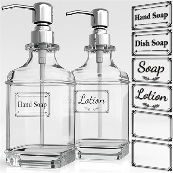 GLADPURE Soap Dispenser - 2 Pack, 18 Oz Antique Design Thick Glass Hand Soap - Picture 8 of 8